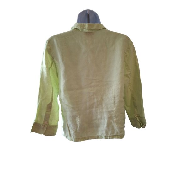 Talbots Women Button Up Shirt Petite 12 Light Green 100% Linen 3/4 Sleeve Preppy - Picture 2 of 7